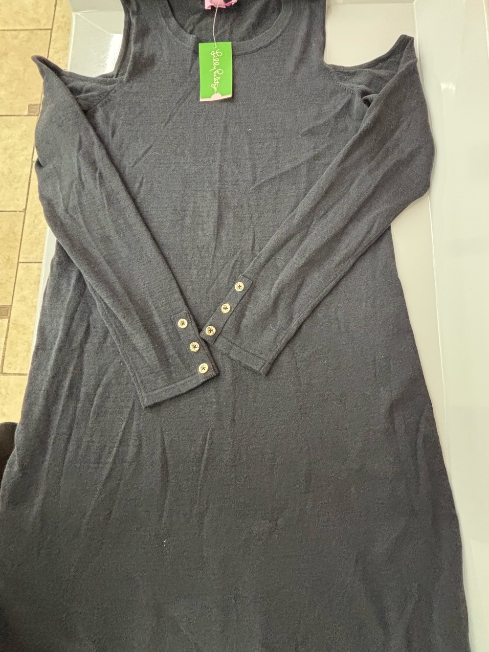 Lilly Pulitzer Faire Sweater Dress Onyx Metallic Cold Shoulder Long Sleeve SizeM
